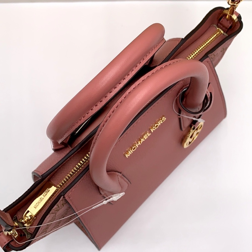 MICHAEL KORS AVRIL SMALL LEATHER TOP ZIP SATCHEL ROSE COLOR - Picture 8 of 16